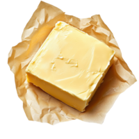 Fresco bloquear de cremoso mantequilla envuelto en arrugado papel en un brillante . para culinario utilizar y Cocinando temas png