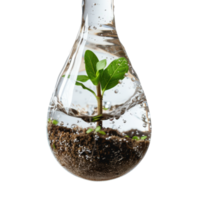 Water Drop Containing Plant Seedling Surrounded by Soil and Air Bubbles in Clear Liquid png