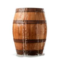 Wooden Barrel with Water Flowing Over Surface in a Studio Setting on a . png