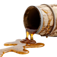 Spilled Honey from Wooden Barrel Creating a Golden Pool on a Surface png