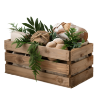 Fresh Bakery Goods and Greenery in Rustic Wooden Crate on . png