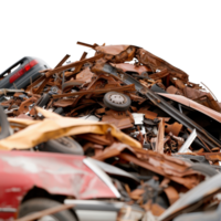 Pile of Rusty Scrapped Vehicles in Automotive Junkyard Full of Broken Parts and Scrap Materials png