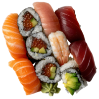 Fresh and Colorful Assortment of Sushi Rolls and Slices on . for Culinary Delight png