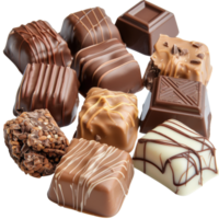 Assorted Chocolates in Various Shapes and Textures with Rich Colors and Glossy Finishes png