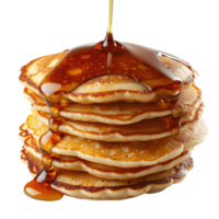 Delicious Stack of Fluffy Pancakes with Golden Syrup Drizzling Down the Sides png