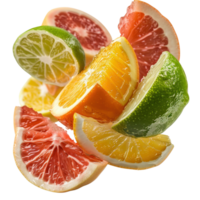 Fresh Citrus Fruit Composition with Vibrant Colors and Rich Textures on . png