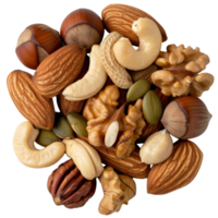 Assortment of Mixed Nuts Including Almonds, Cashews, Pecans, and Walnuts on . png