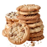 Freshly Baked Cookies Stacked in a Tempting Arrangement on a Clean Background png