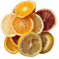 Fresh Citrus Fruits Arrangement with Oranges, Lemons, and Grapefruits on . png