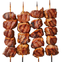 Grilled Meat Skewers with Juicy Strips of Tender Pork on Skewers Ready to Serve at Barbecue png