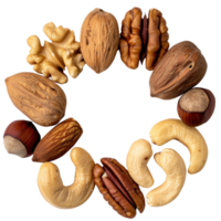 Assorted Collection of Nuts Arranged in a Circular Pattern on a . png