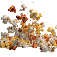 Delicious and Fluffy Popcorn Flying in a Colorful Burst of Snacks for Movie Time and Enjoyment png