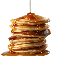 Delicious Stack of Fluffy Pancakes Drizzled with Golden Maple Syrup on a . png