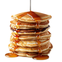 Stack of Fluffy Pancakes with Fresh Syrup Drizzling Down on a Bright . png