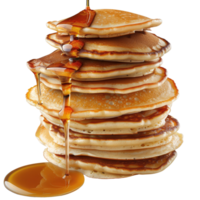 Stack of Delicious Homemade Pancakes with Maple Syrup Drizzling Down on a . png