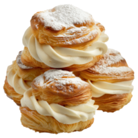 Freshly Baked Cream Filled Pastries Stacked on a . with Dusting of Sugar png