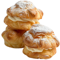 Flaky Cream-Filled Pastries Stacked on Each Other with Powdered Sugar Dusting png