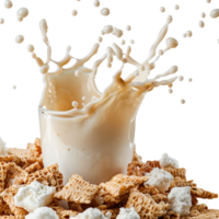 Splashing Milk over Breakfast Cereal Creating a Dynamic and Messy Morning Scene png