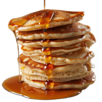 Stack of Golden Pancakes Dripping with Maple Syrup on a . png