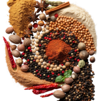 Colorful Array of Spices and Herbs on a . for Culinary Use and Recipe Inspiration png