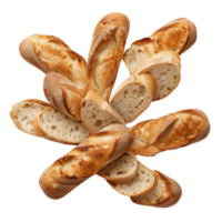 Exquisite Display of Various Artisan Bread Loaves Arranged Beautifully on a Plain Background png