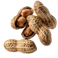 Close-up View of Raw Peanuts in Shells with Nuts Exposed on a . png