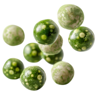 Floating Green Spheres with Unique Textures and Natural Patterns on a Transparent Background png