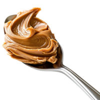 Creamy Swirl of Peanut Butter on a Silver Spoon with Glossy Texture and Rich Color png