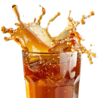 Refreshing Splash of Cold Beverage with Dynamic Orange Liquid and Droplets in Glass png