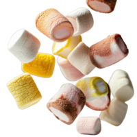 Assorted Colorful Marshmallows Floating in the Air on a Bright Background png
