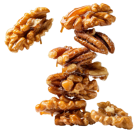 Delicious and Healthy Nut Stack with Caramel Drizzle for Snack and Dessert Inspiration png