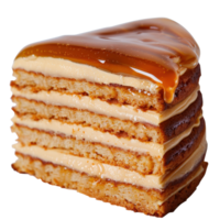 Delicious caramel layered cake with smooth cream and golden syrup drizzle on top png