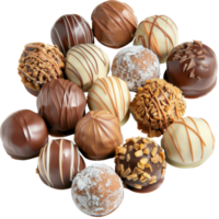 Assorted Chocolate Truffles with Various Textures and Toppings on . png
