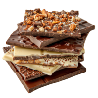 Assorted Chocolate Bars with Toppings Piled High for Tempting Treat Display png
