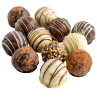 Assorted Gourmet Chocolate Truffles with Distinctive Swirls and Toppings on a White Background png