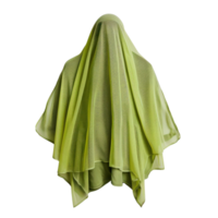Ethereal Figure Shrouded in Sheer Green Fabric with Flowing Layers and Soft Textures png