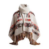 Stylish Bohemian Poncho with Fringe and Geometric Patterns for Cozy Winter Fashion png