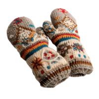Handcrafted Knitted Mittens with Colorful Patterns and Warm Textiles for Cold Weather Use png