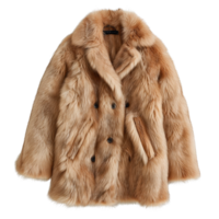 Stylish and Luxurious Faux Fur Coat in Warm Brown Color with Double-Breasted Design png