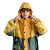 Young Boy in Colorful Rain Jacket Posing for Photo on Isolated Background with Confidence png