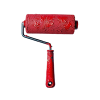 Vibrant Red Paint Roller Ready for Creative Home Renovation and Artistic Painting Projects png