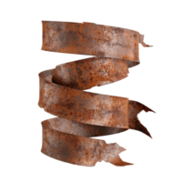 Rusted metal ribbon spiraling down with weathered texture and aged appearance on a transparent background png