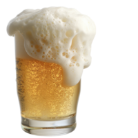 Glass of Frothy Beer with Bubbles and Golden Liquid Captured in Studio Lighting png