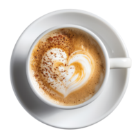 Heart-Shaped Latte Art in a White Coffee Cup on a Saucer with a Dusting of Cinnamon png