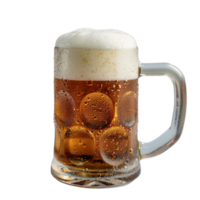 frío vaso jarra de cerveza con espuma y burbujas reflejando ligero en un refrescante bebida escena png