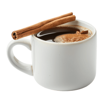 heiß Kaffee im Weiß Becher mit Zimt Stock auf oben zum gemütlich Getränk Inspiration png