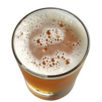 Refreshing Golden Beer with Frothy Head and Bubbles in Clear Glass from Top View Perspective png