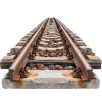Straight Railway Track Perspective with Metal Rails and Stone Ballast on a Clear Day png