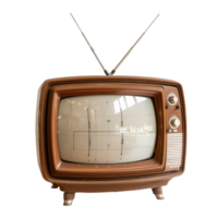 Vintage Style Television Set with Antenna and Analog Screen Displaying Graphical Signal Test Pattern png