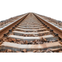 Tranquil Perspective of Train Tracks Leading into Horizon with Gravel and Rails png